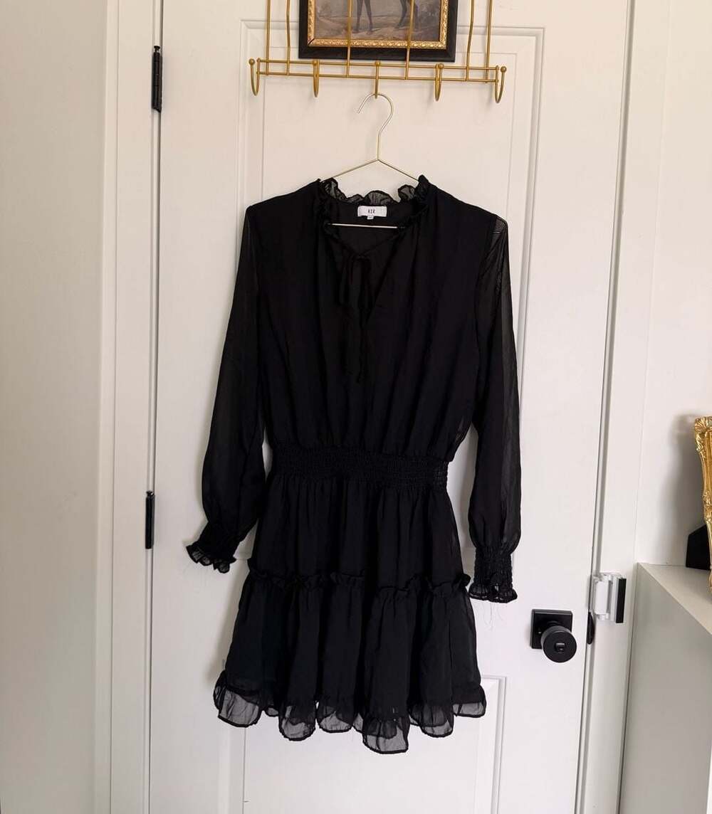 NSR Black Tiered Ruffle Long Sleeve Mini Dress